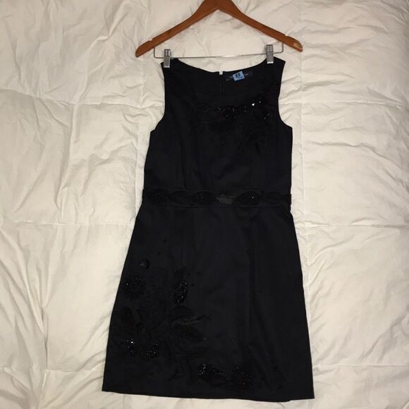 French connection black embroidered waist beaded office formal cocktail dress - Picture 7 of 15